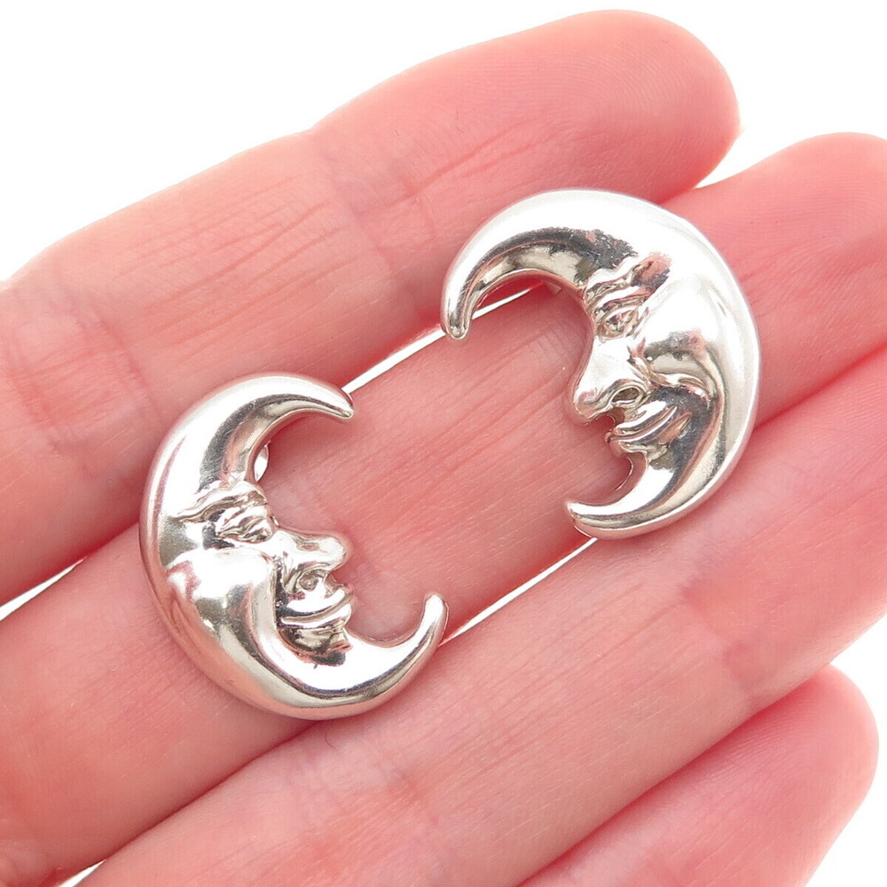 SHUBE 925 Sterling Silver Vintage Crescent Man in the Moon Modernist Earrings